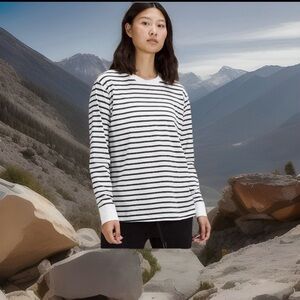 Lululemon All Yours Cotton Long Sleeve Shirt Yachtie White Stripe Women's 4 NWT